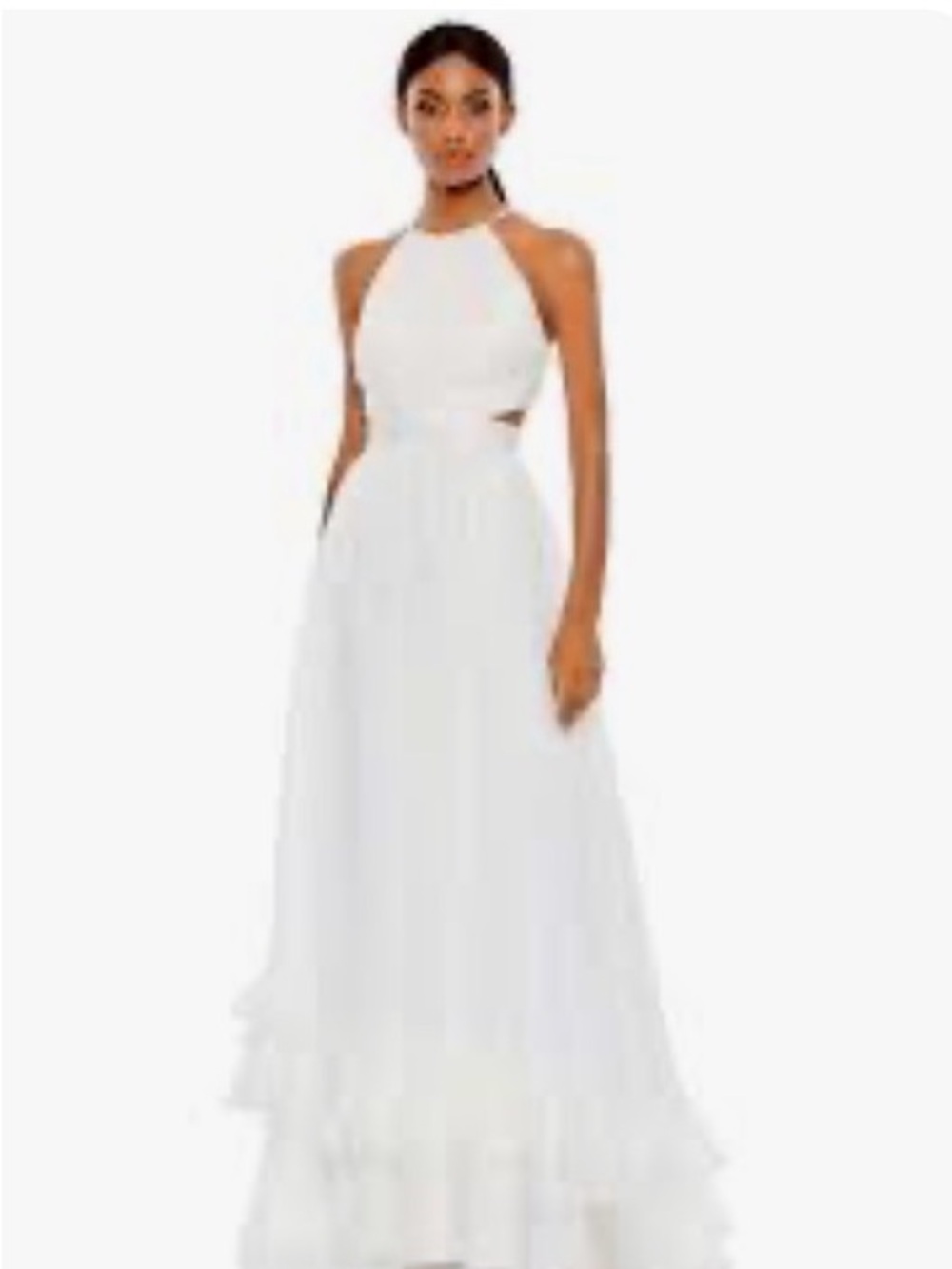 Mac Duggal White Halter Cutout A-Line Gown
